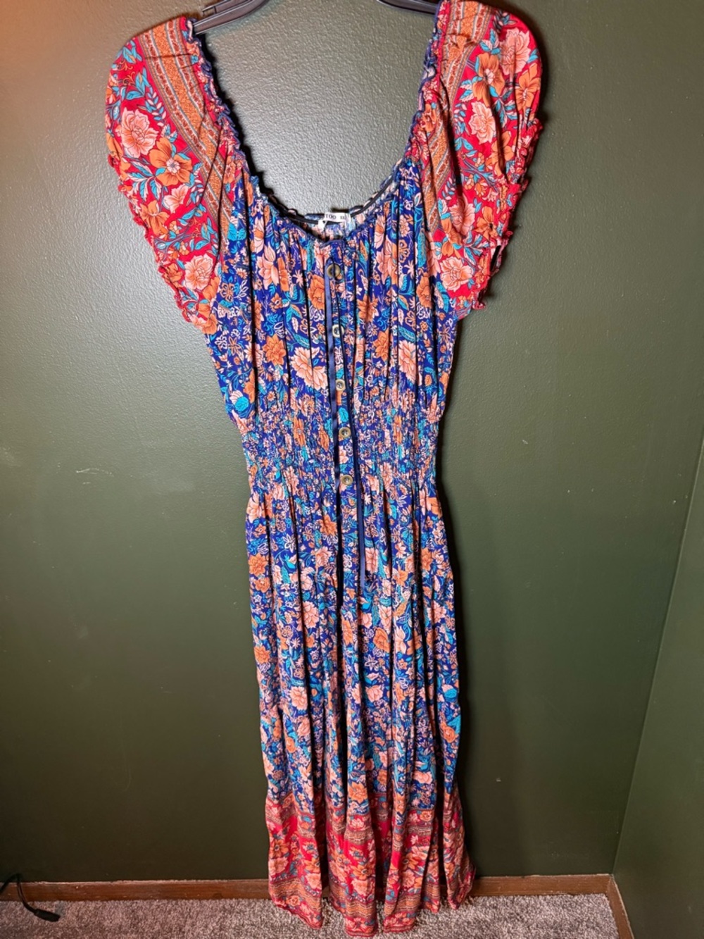 Ost Floral Maxi Dress in Blue & Coral